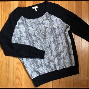 Joie black sweater with silk boa snake front panel